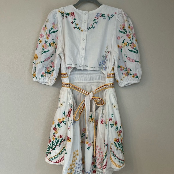 Anthropologie Deep V Floral Embroidered Cut Out Mini Dress size L - Picture 9 of 10